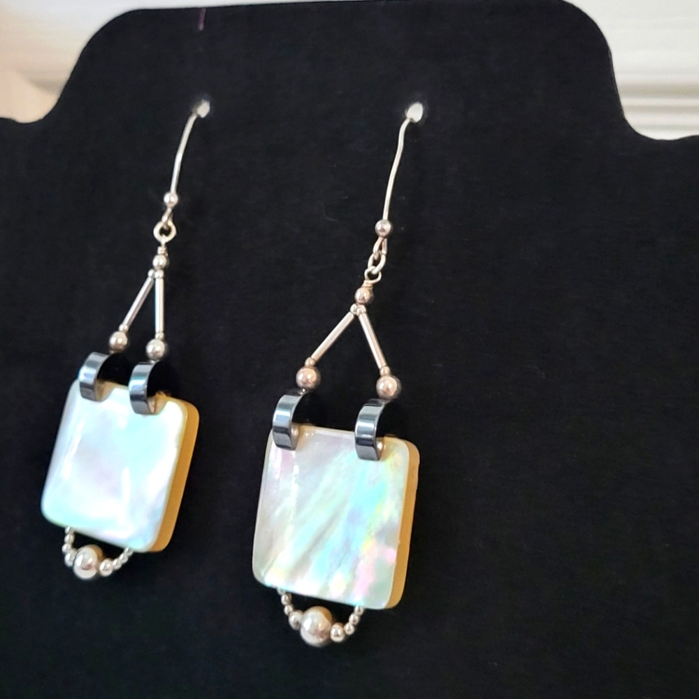 ❤ SILVER VINTAGE EARRINGS MOHTER PEARL